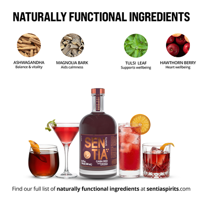 Ashwagandha, Tulsi Leaf, Magnolia Bark, Rose Flower, Passionflower, Rhodiola Root, Gentian Root, Linden Flower, Liquorice Root, Hawthorn Berry.